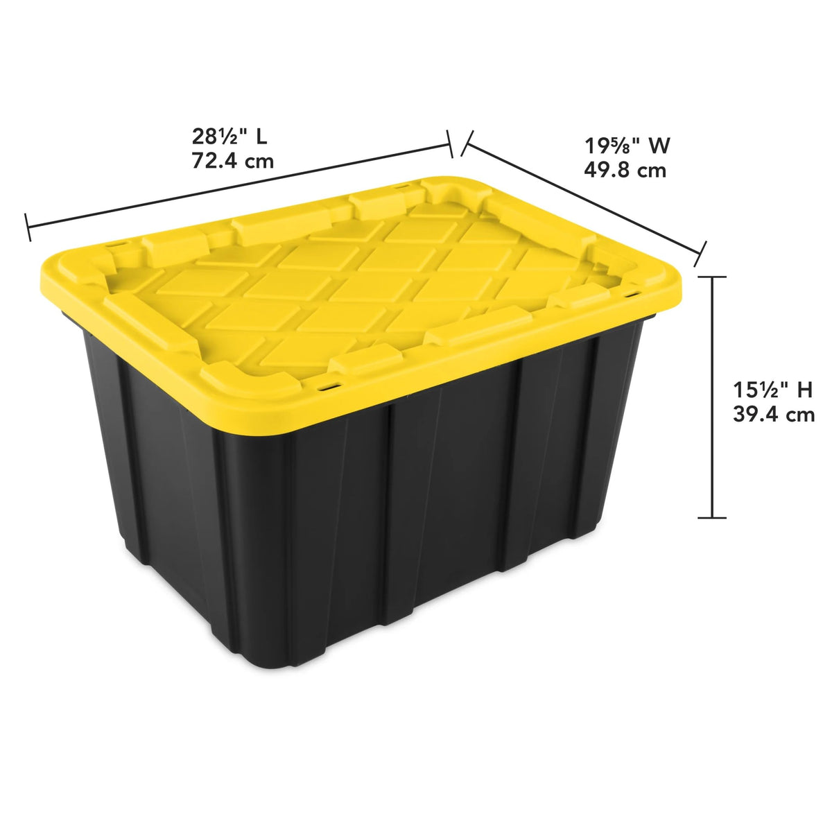 6 Pack 27 Gallon Heavy Duty Storage Bins with Snap Lids, Durable Plastic Storage Totes with Stackable Black Containers & Yellow Latching Covers for Home Garage Moving Organization