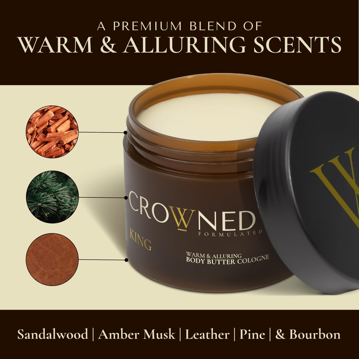 Crowned Skin Body Butter & Body Oil, King Essentials, Warm & Alluring