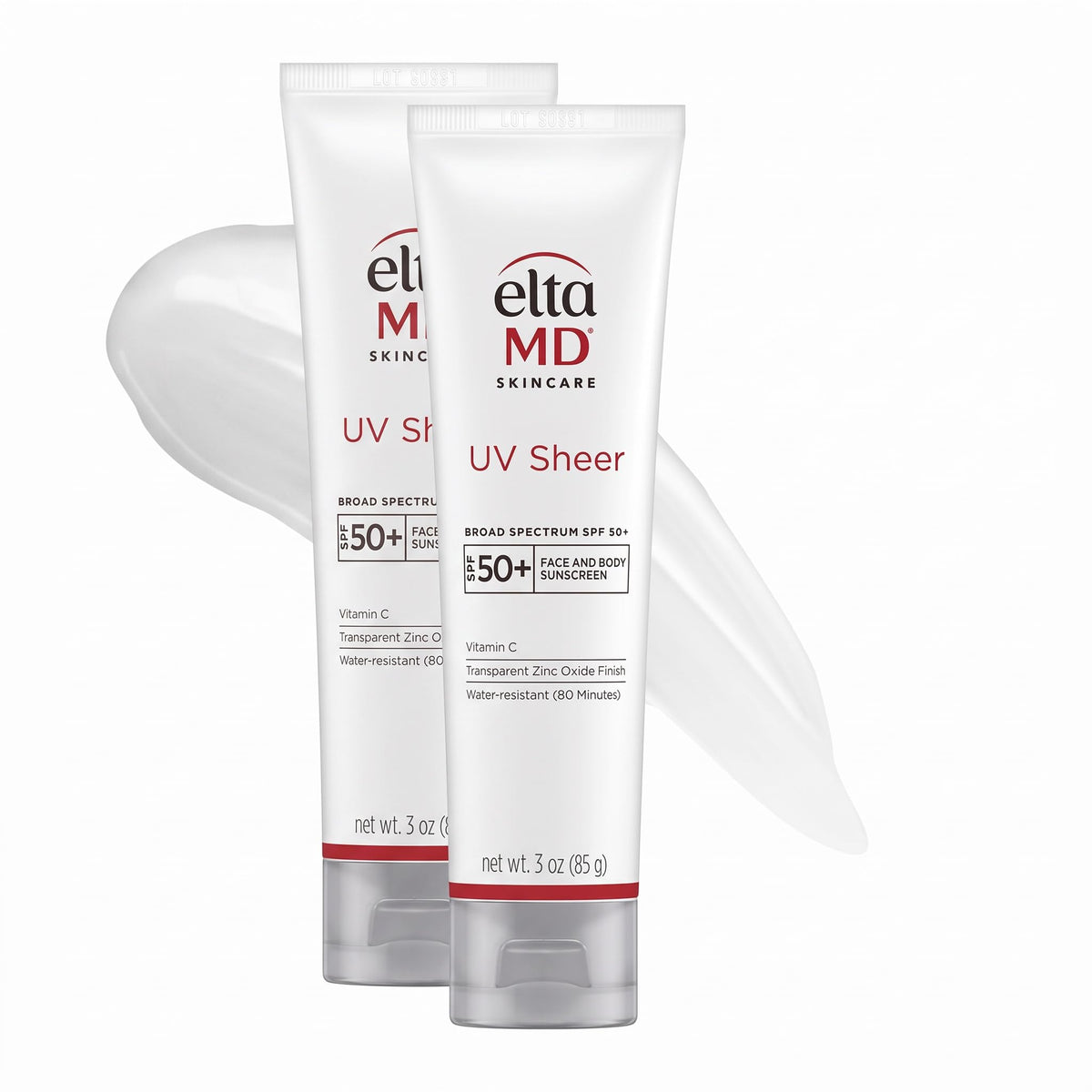 EltaMD UV Sheer Face and Body Sunscreen SPF 50+,Oil Free,No White Cast Sunscreen for Face and Body,Zinc Oxide Formula,3.0 oz Tube,(Pack of 2)