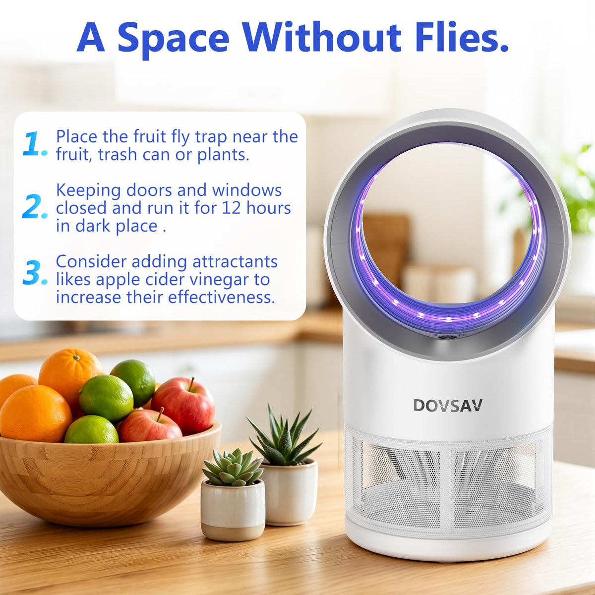 Fruit Fly Traps for Indoors, White Gnat Trap Indoor with Suction & Timer