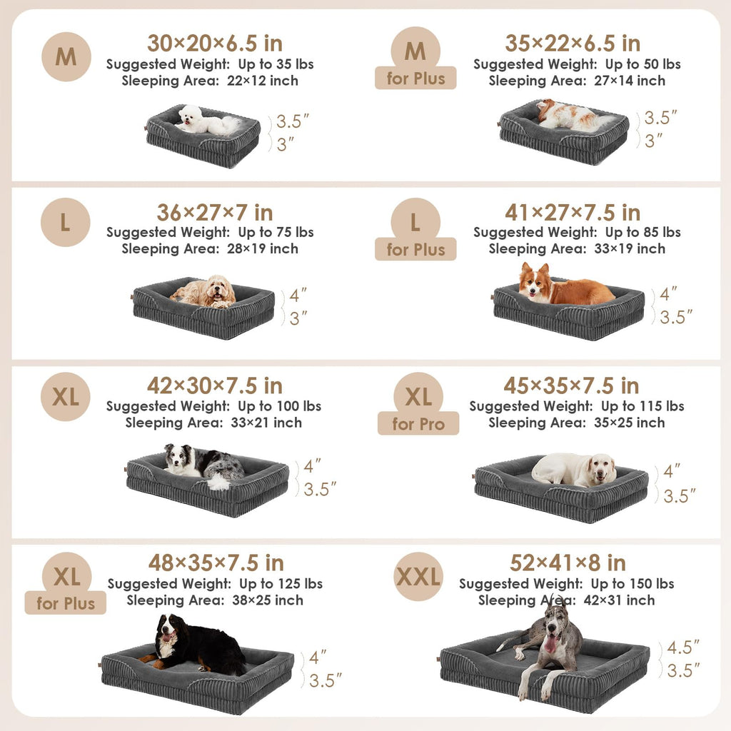 EHEYCIGA Orthopedic XL Dog Bed 42x30 Inch, Memory Foam Dog Couch, Grey