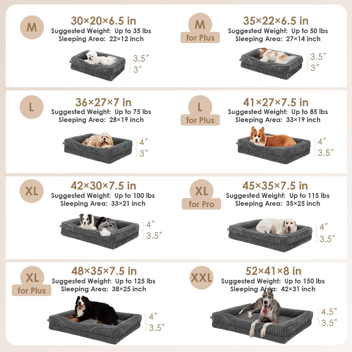 EHEYCIGA Orthopedic XL Dog Bed 42x30 Inch, Memory Foam Dog Couch, Grey