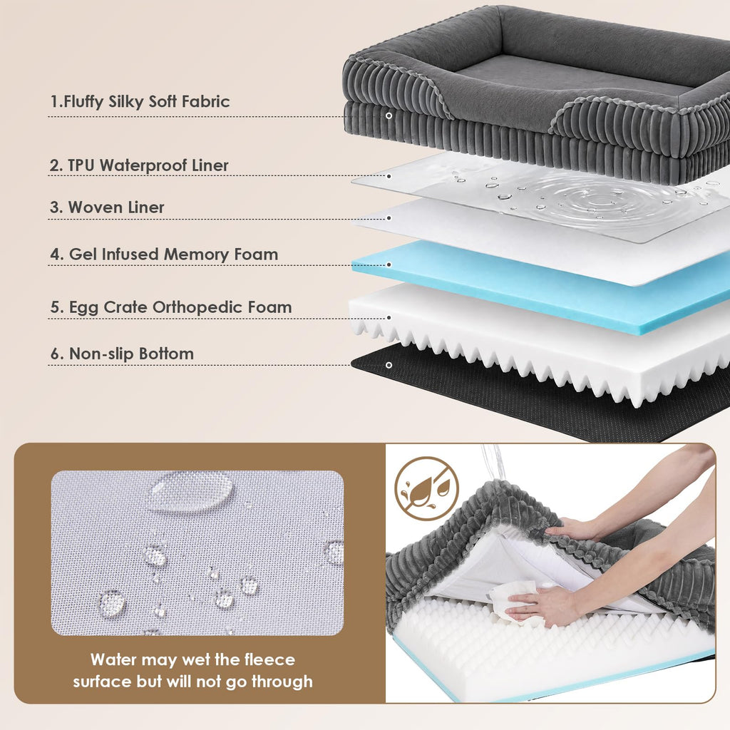 EHEYCIGA Orthopedic XL Dog Bed 42x30 Inch, Memory Foam Dog Couch, Grey