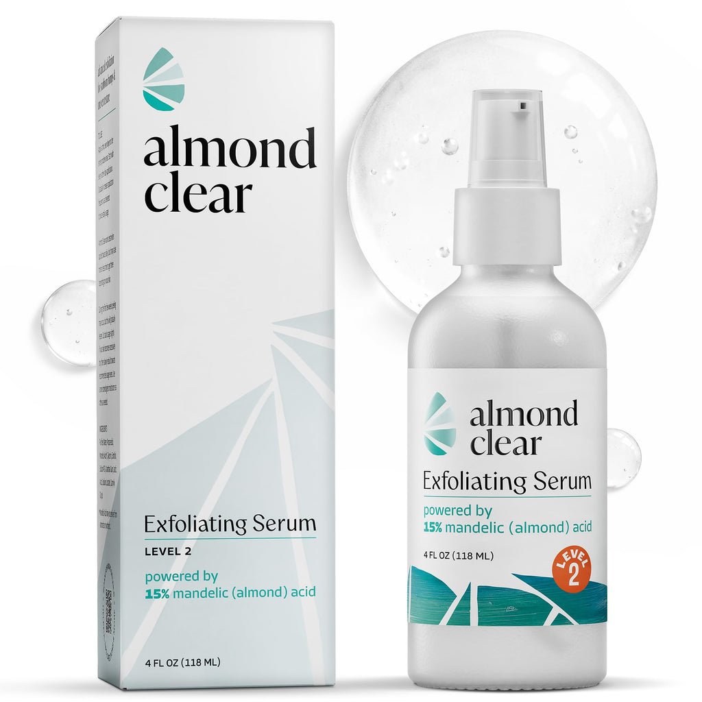 Almond Clear Level 2 Serum | Mandelic Acid Body Serum for Acne, Folliculitis, Aging Skin, Ingrown Hairs, Dark Spots on Face, Chest, Butt, Back, Thighs, Arms | 4 oz