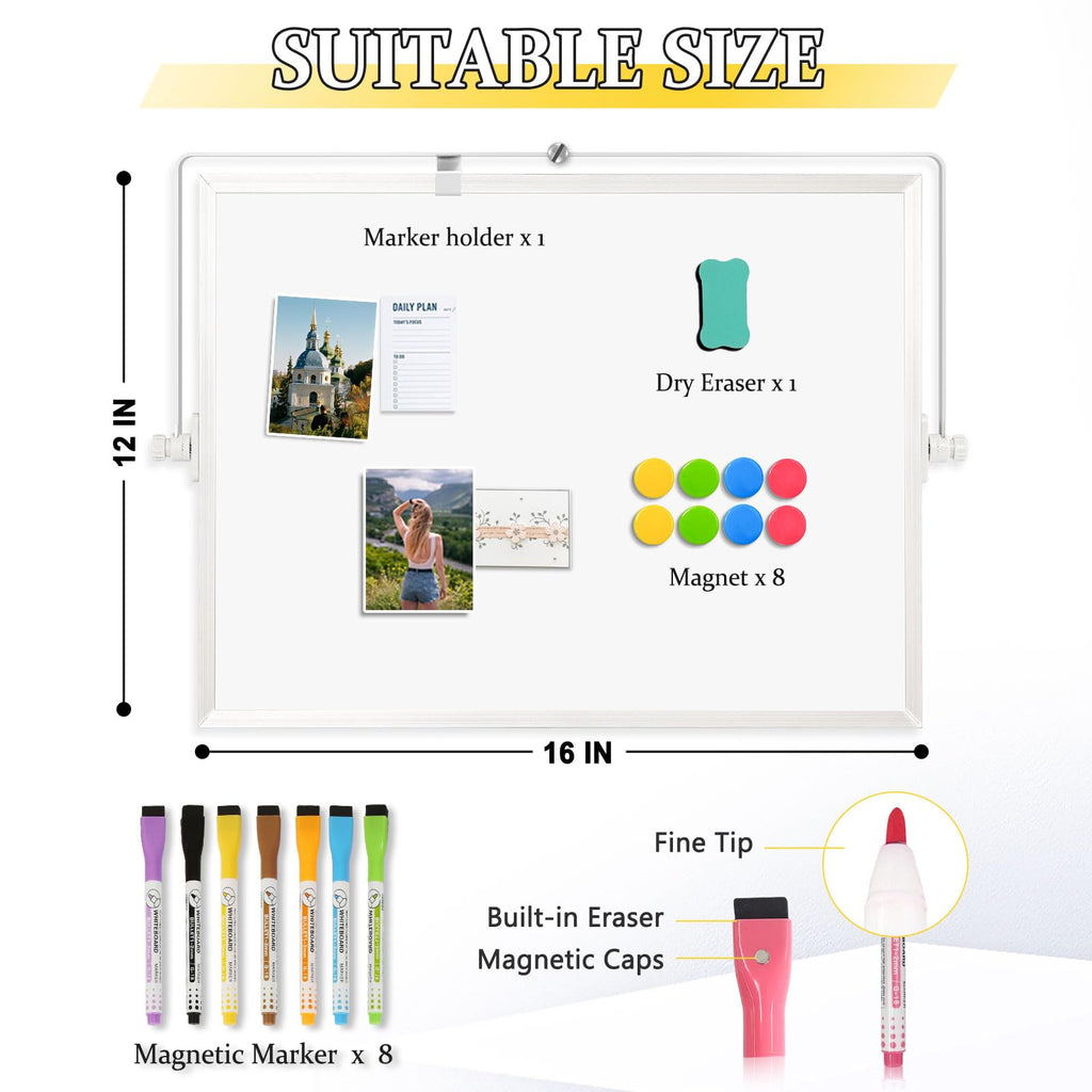 Double-Sided Magnetic White Board with Stand, 16" x 12"