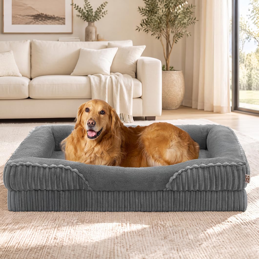 EHEYCIGA Orthopedic XL Dog Bed 42x30 Inch, Memory Foam Dog Couch, Grey