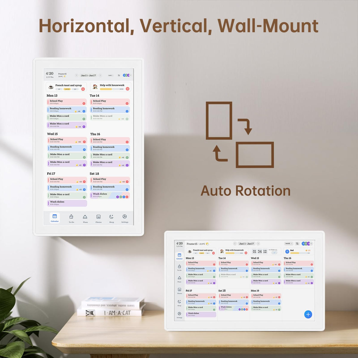 15.6" Digital Calendar Wall Touch Screen, Chore Chart, Photo Frame, Bases