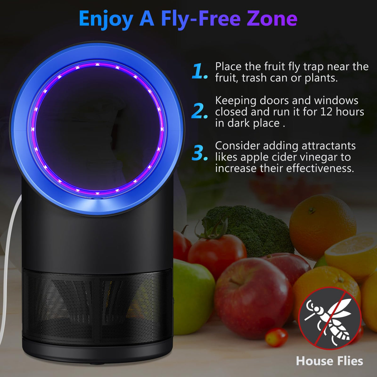 Fly Trap Indoor,Blue Gnat Traps House Indoor,Indoor Insect Trap with Timer