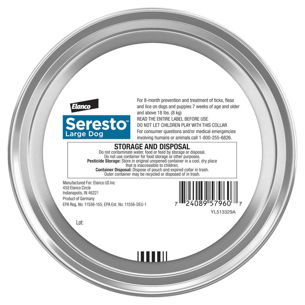Seresto 8-Month Flea & Tick Collar for Large Dogs Over 18 lbs., 1ct