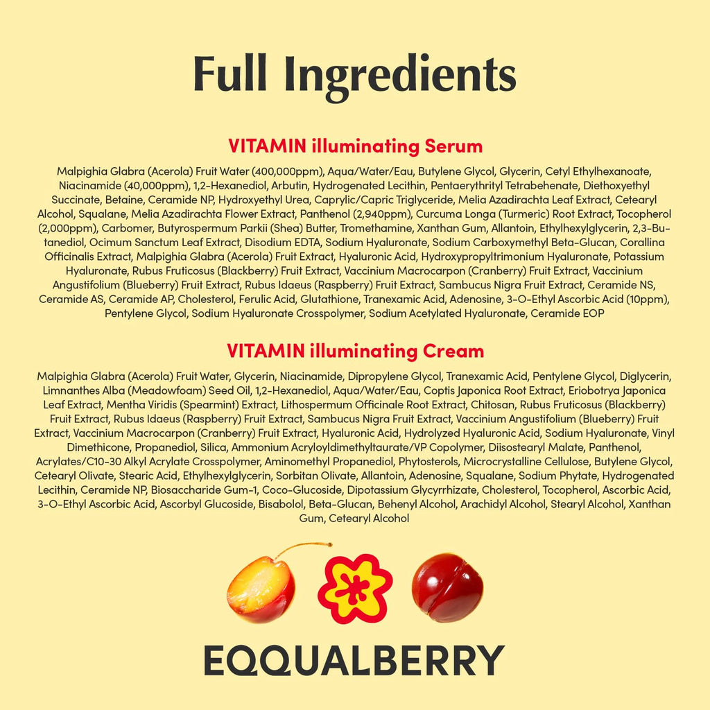 EQQUALBERRY Vitamin C Dark Spots & Brightening Duo | Vitamin Illuminating Serum & Cream with Niacinamide, TXA & Ceramides | Korean Skincare Set for Even Tone & Glow