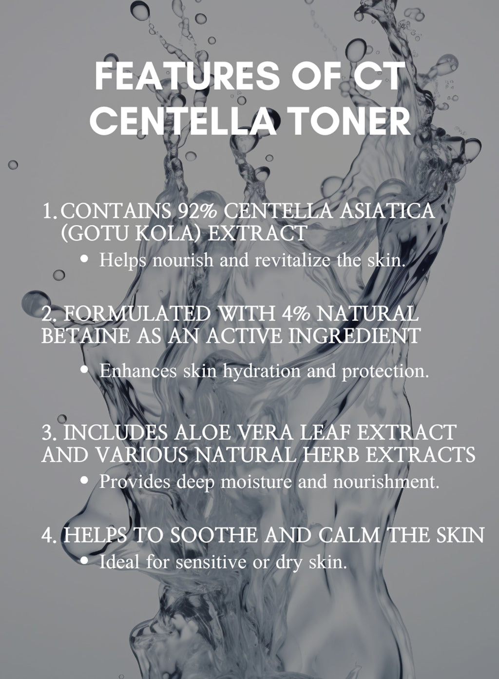 Centella Asiatica (CICA) Madecassoside Betaine 4% Facial Toner 200ml (CT)