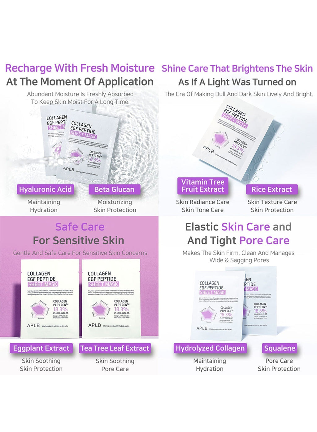 APLB Sheet Mask Variety Set (4 Types × 4 Sheets / 16 Sheets)